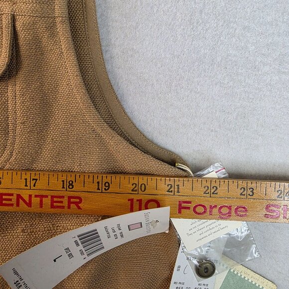 Susan Bristol Sleeveless Tweed Button Front Vest Large Tan Cotton Pockets - Picture 7 of 8